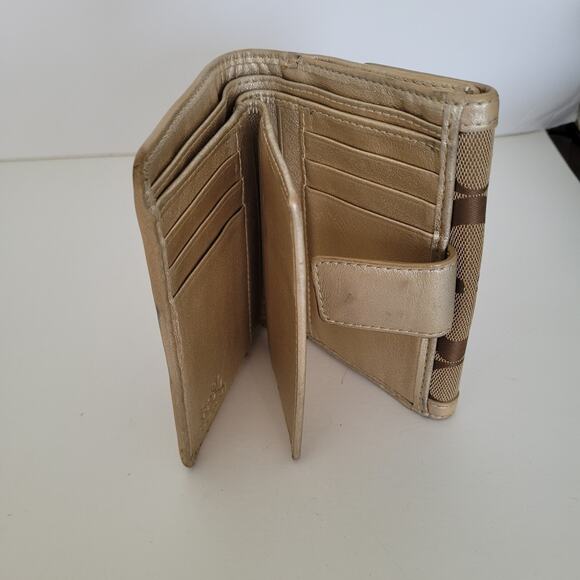 Coach Wallet Canvas Leather Signature Bifold 5x4 Medium Beige Compact Metallic - Picture 6 of 13